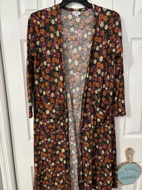 LulaRoe Floral Open-Front Long Cardigan - Black Multi